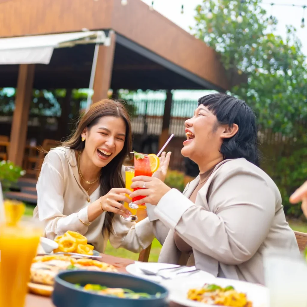 Group of happy asian millennial generation people friends enjoy and fun celebration reunion